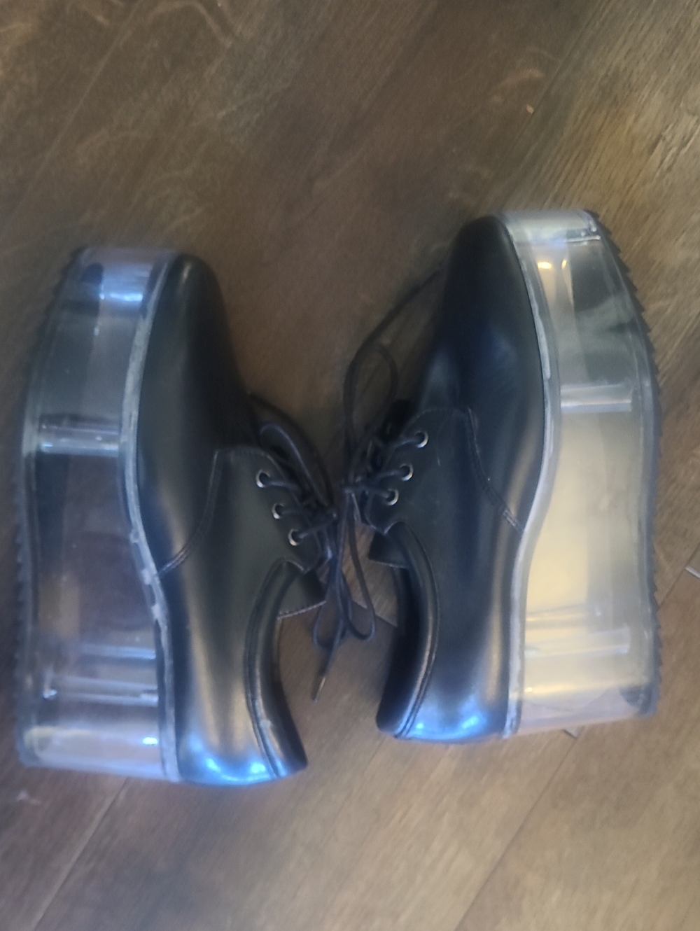 Women's Black Platform Lace-Up Shoes with Clear Soles